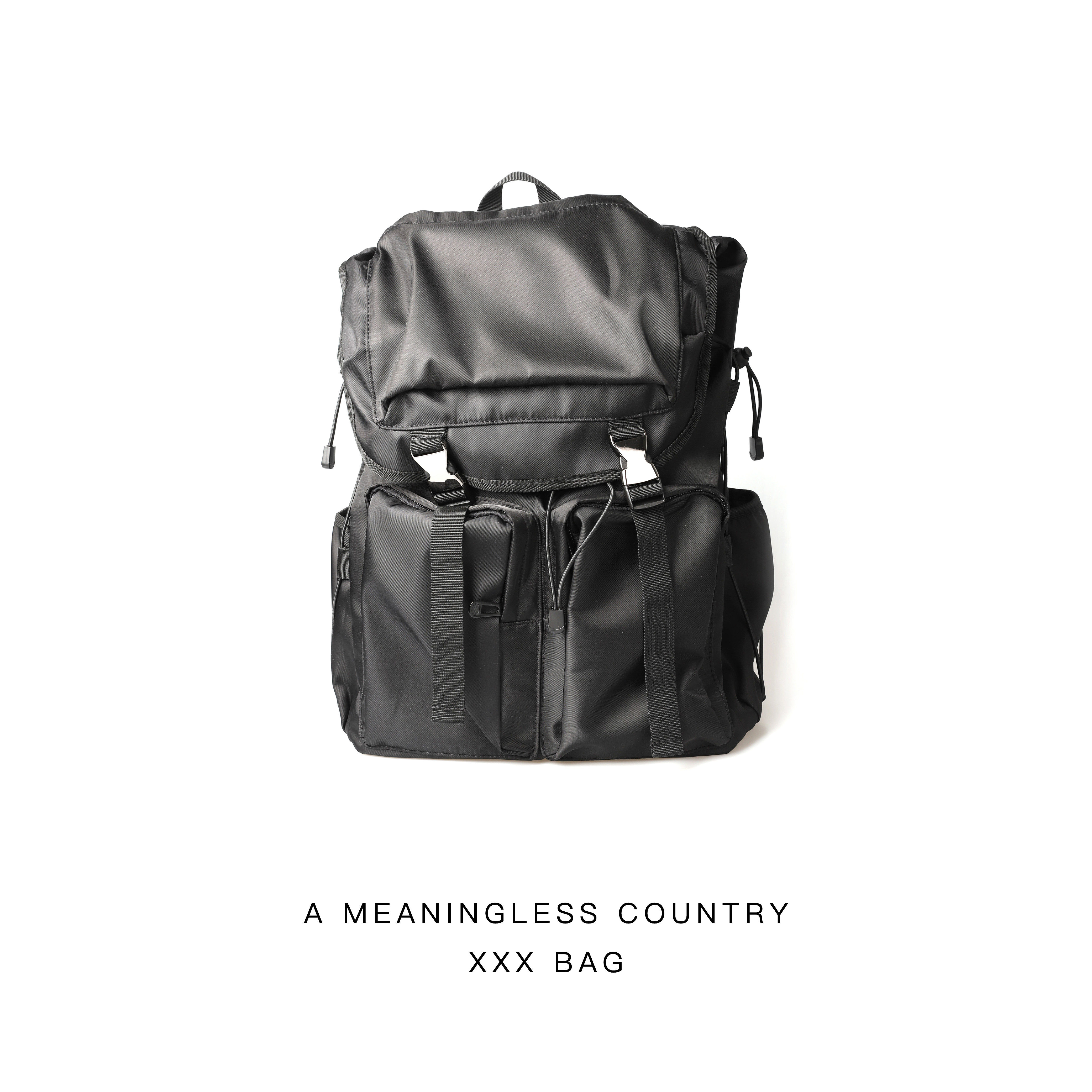 原创潮牌休闲黑色抽绳防水双肩包男工装大容量旅行背包学生书包女