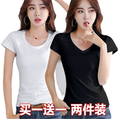 白色t恤女短袖紧身纯色2021年t桖夏季新款半袖修身薄款打底衫上衣