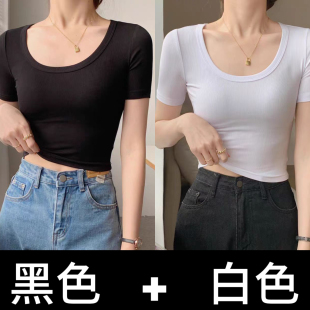 常规款圆领螺纹短袖t恤女夏季2024新款韩版修身甜美气质ins上衣
