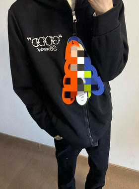 2025美式珍珠字母开衫卫衣男女秋寄GOOD百搭棒球宽松复古轻奢外套