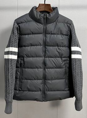 冬季新款潮牌高级感毛衣拼接排骨宽松棉服外套男网红痞帅保暖棉袄