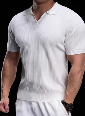 霸道肌肉美式复古健身短袖POLO衫男春夏季潮牌宽松纯色男士保罗衫