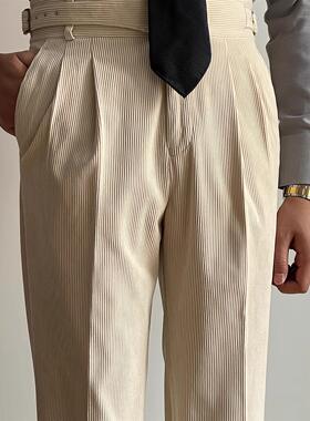 秋冬季复古灯芯绒那不勒斯高腰裤轻奢日系百搭垂感休闲裤西装裤男