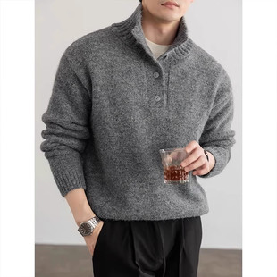老钱风复古秋冬季重磅高级感纽扣高领毛衣男款针织衫潮牌宽松线衣