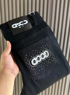 2025秋季爆款烫钻字母潮牌刺绣牛仔裤男潮流修身帅气百搭直筒裤子