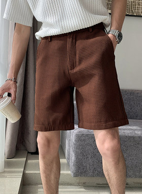 华夫格冰丝西装短裤男士夏季薄款5分休闲西裤修身五分短裤子男款