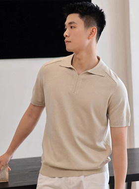 夏季薄款老钱风格调高级肌理感极简百搭舒适针织POLO短袖男士T恤