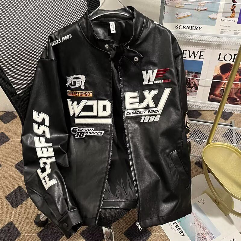 美式复古高街赛车服皮衣