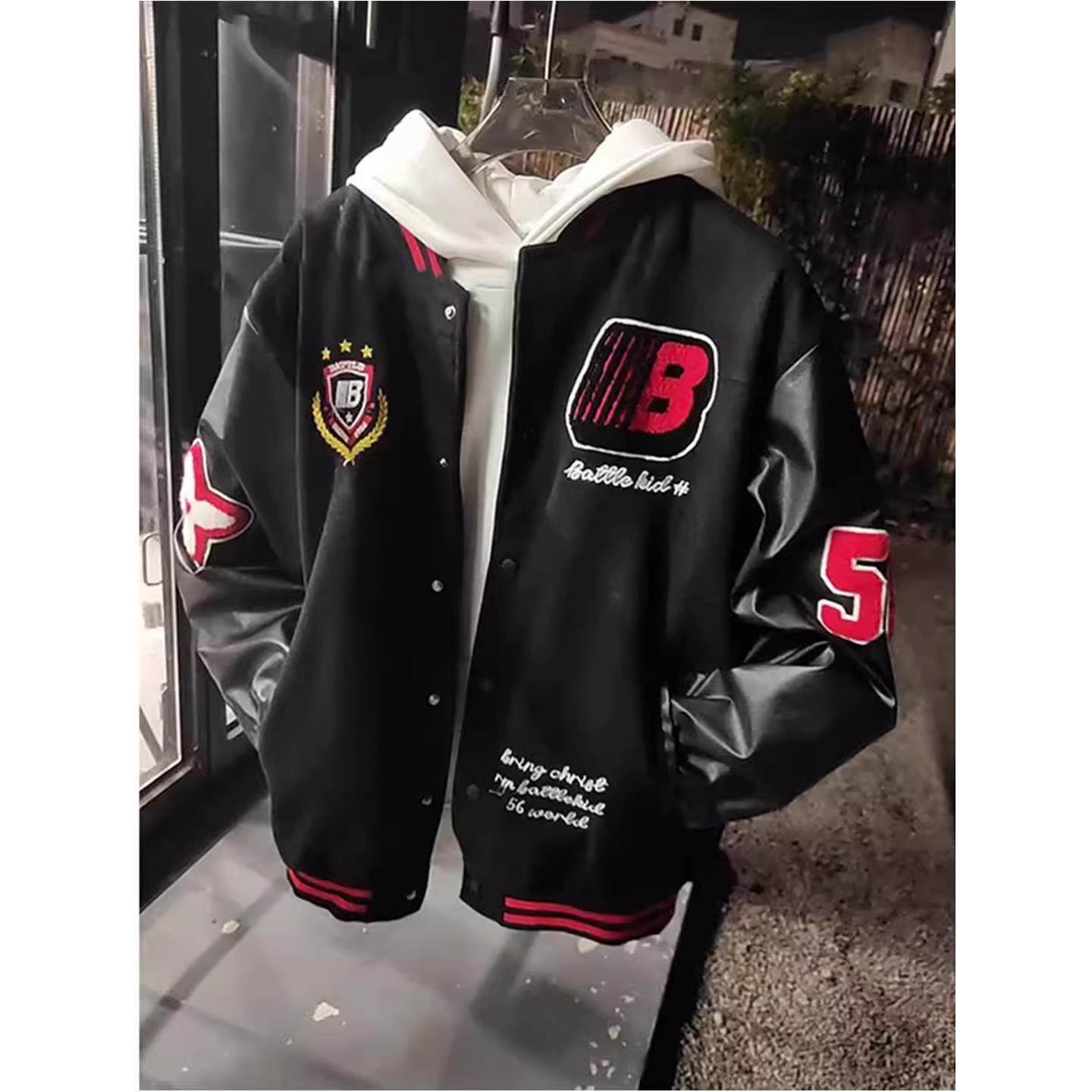 美式高街徽章拼接撞色棒球服男款春秋国潮牌宽松字母刺绣夹克外套
