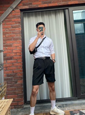 轻熟风2025夏季新款韩版过膝短裤百搭潮流男士休闲五分裤西装短裤