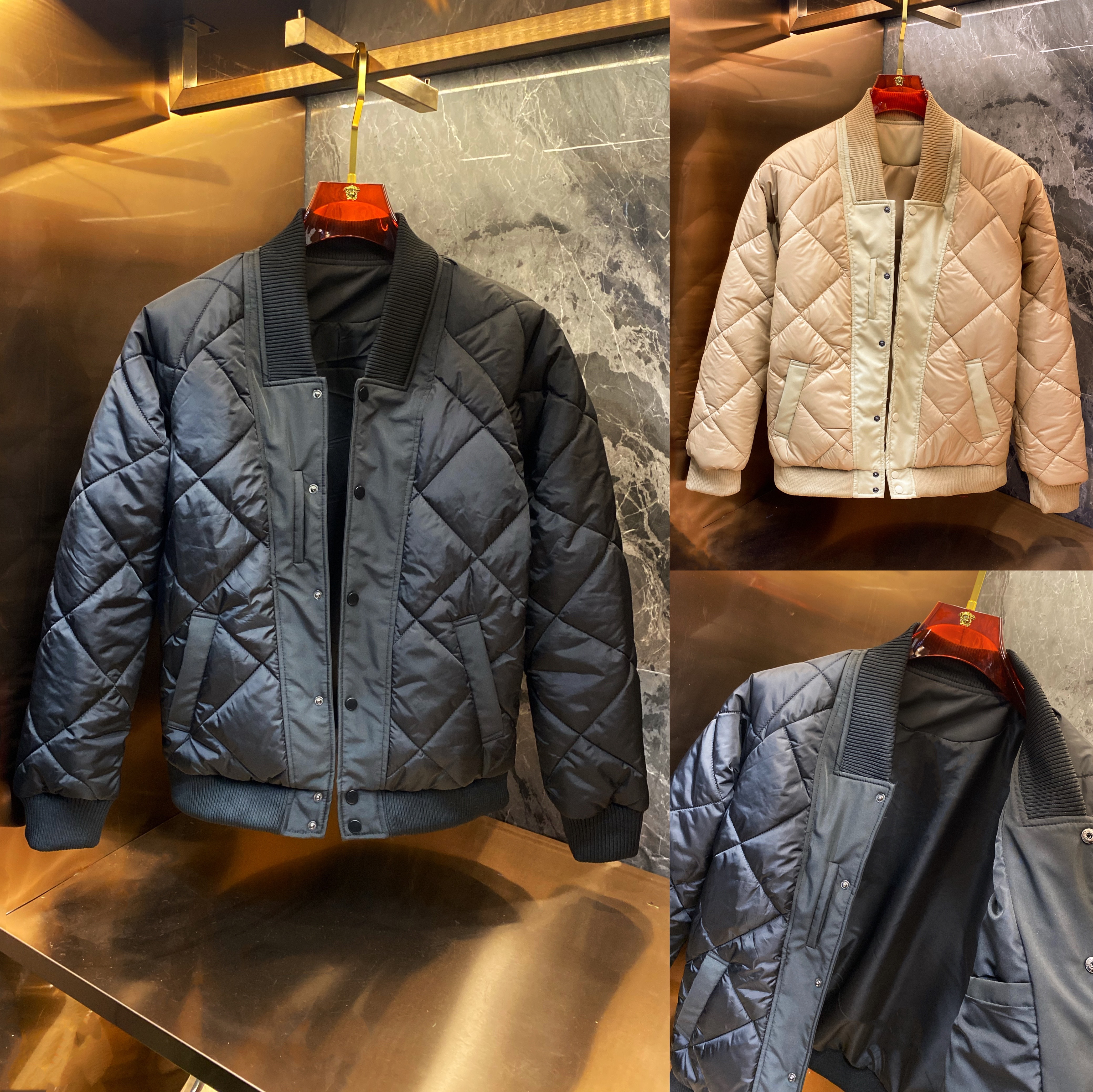 其他加厚秋冬螺纹领拼接棉衣