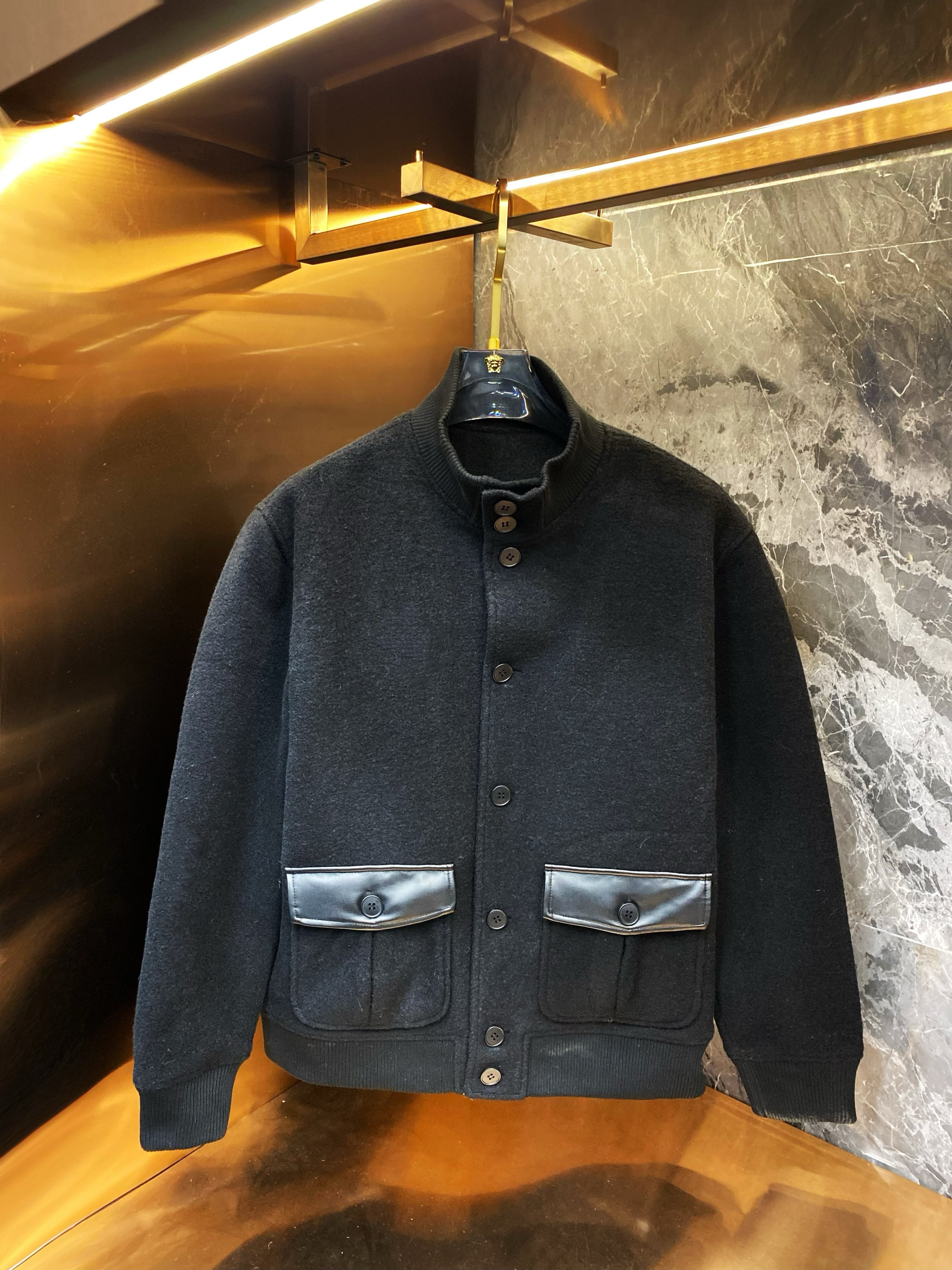 秋冬男士高端立领加厚夹克外套棉衣男潮流百搭毛呢外套男暴徒绅士