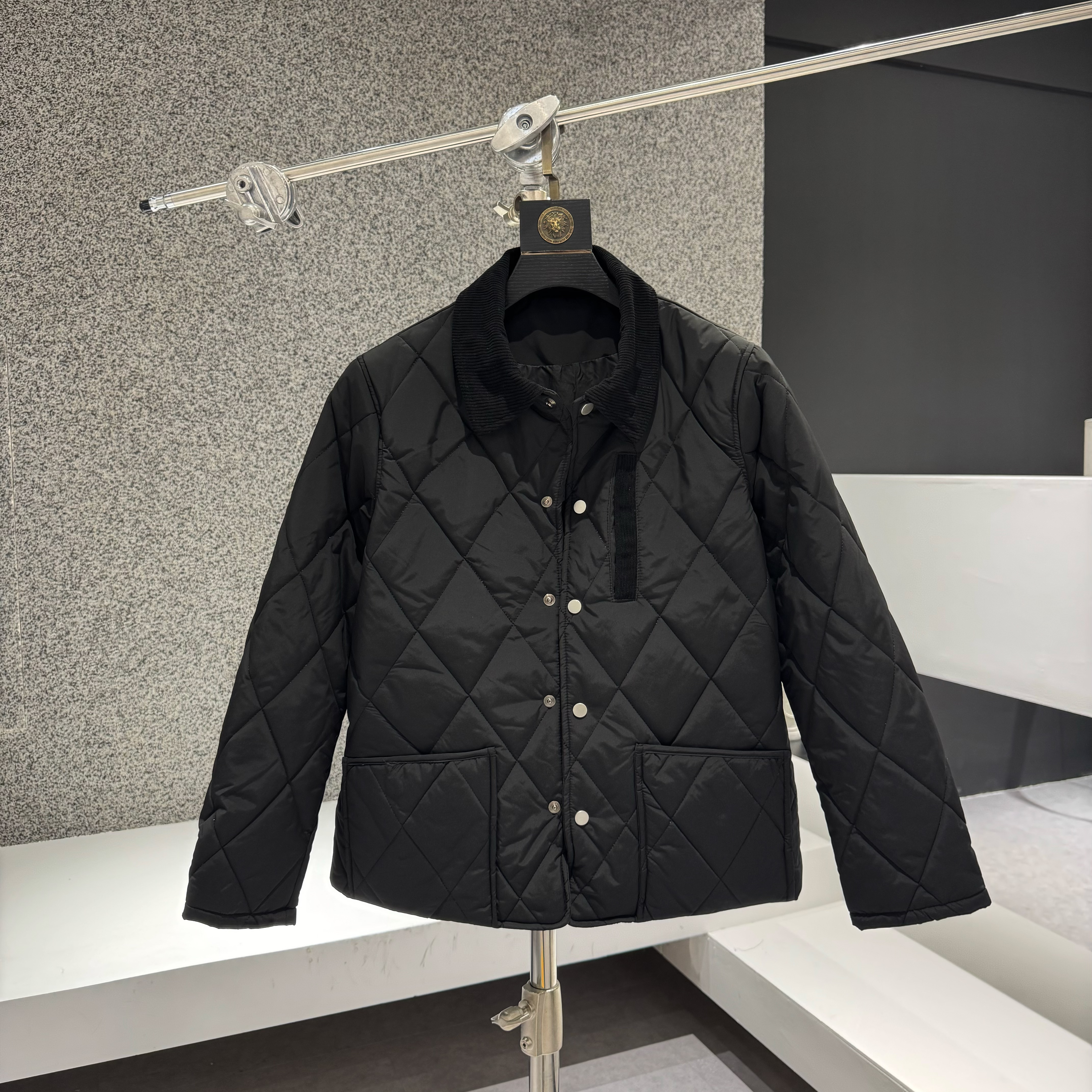 冬季秋冬新款休闲翻领男士棉衣夹克菱形外套商务棉袄轻薄修身棉服