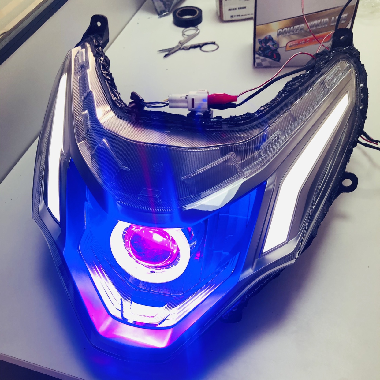 适用豪爵ucr125大灯天使恶魔眼