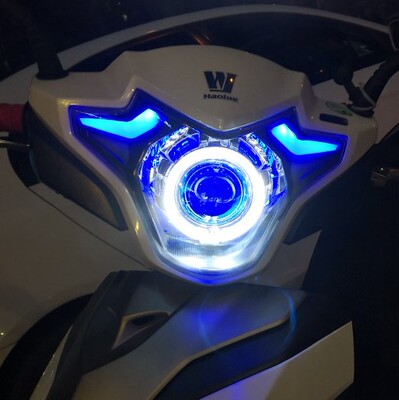适用于豪爵USR125大灯透镜 改装LED灯泡超亮聚光天使恶魔眼总成