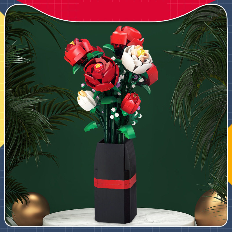 外贸JJ9010网红摆件仿真拼装积木永生花束普通塑料积木,玩具/童车/益智/积木/模型,普通塑料积木,淘宝优惠券,粉丝福利购,淘宝优惠卷
