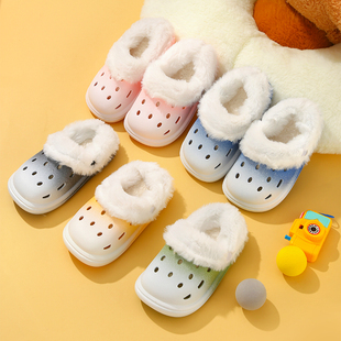 男女童保暖防滑加绒包跟中小童宝宝毛棉拖鞋 棉拖鞋 可爱儿童冬季