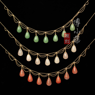 傅小菲 天然石水滴铸铜项链额饰 流苏汉服古风发饰 宋制百搭