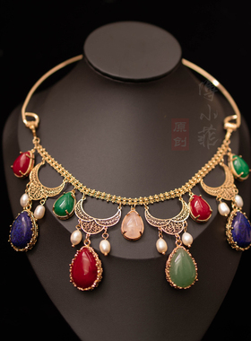 傅小菲天然石铸铜短项链古风