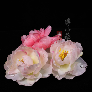 傅小菲 超仙小花朵发夹 绢布渐变小芍药 百搭唐风古风汉服头饰