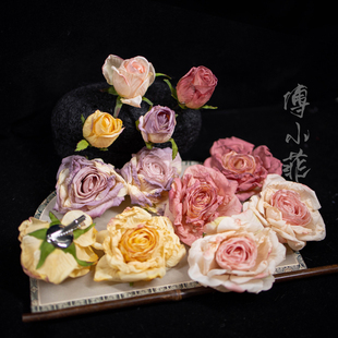 【傅小菲】玫瑰仿真枯萎古风森系蔷薇头饰一套仿真花朵边夹