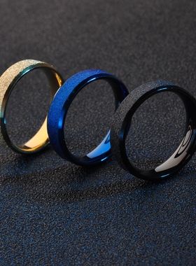 磨砂钛钢黑色学生刻字男士戒指