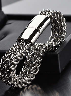 日韩风男士加宽钛钢闪亮刻字手链