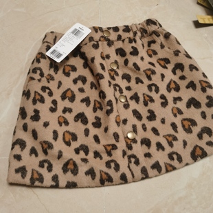 女童冬季新款爆款百搭加绒豹纹短裙半身裙