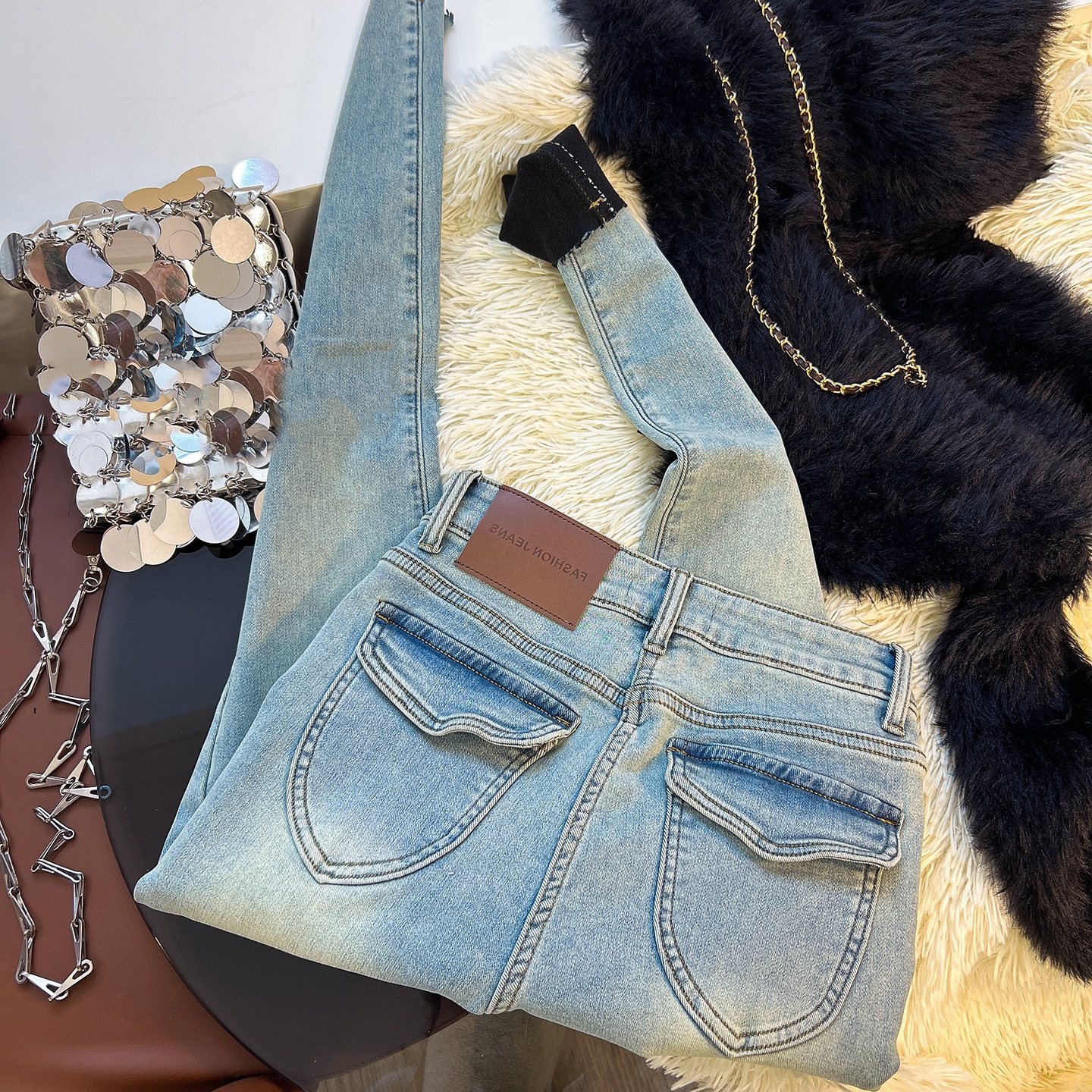 修身加绒紧身高腰小脚牛仔裤女秋冬新款翻盖铅笔靴裤女童装显瘦潮,童装/婴儿装/亲子装,儿童牛仔裤,淘宝优惠券,粉丝福利购,淘宝优惠卷