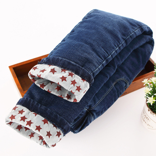 女童牛仔棉裤加绒加厚一条过冬北方三层夹棉裤子中大童外穿休闲裤