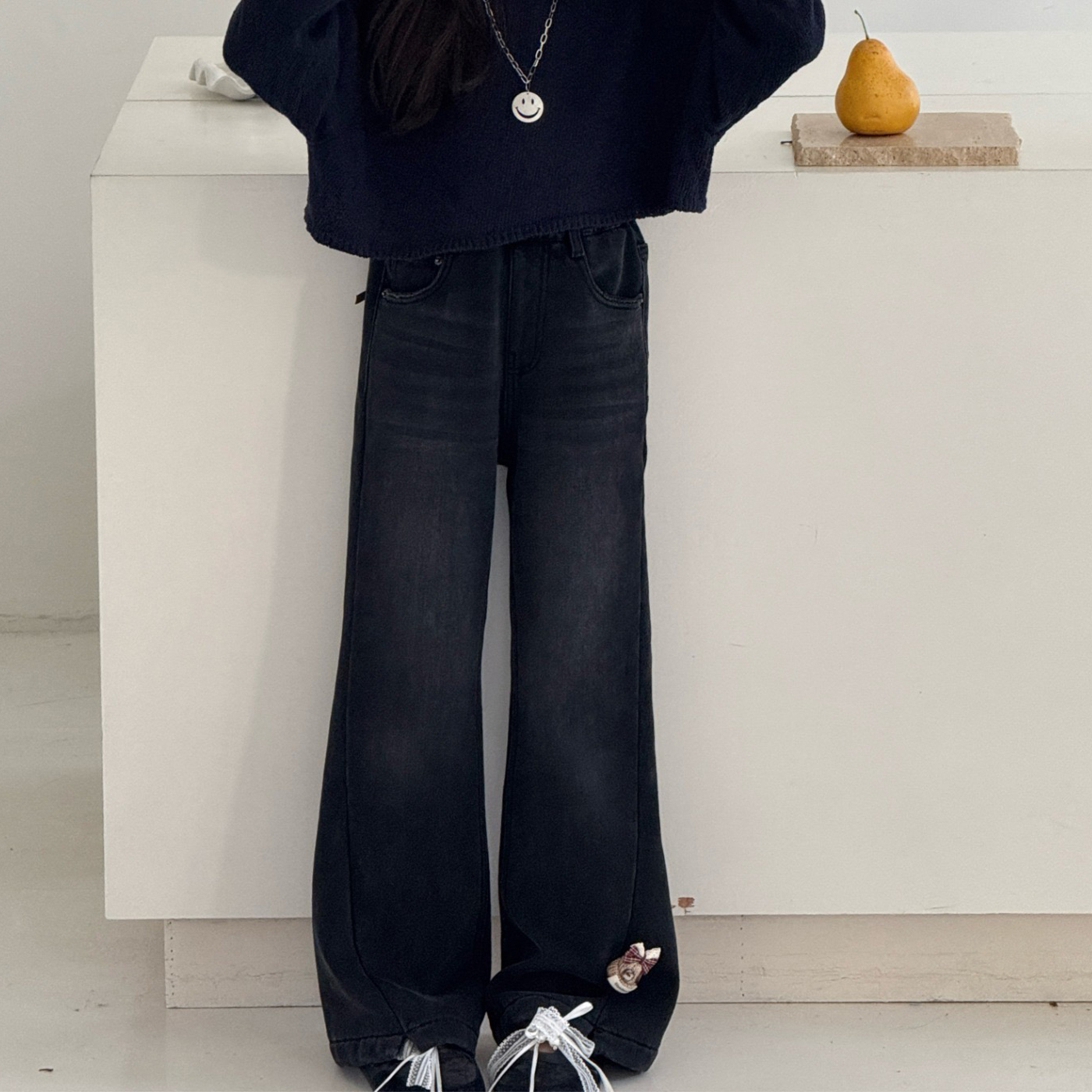 女童休闲加绒微喇牛仔裤百搭