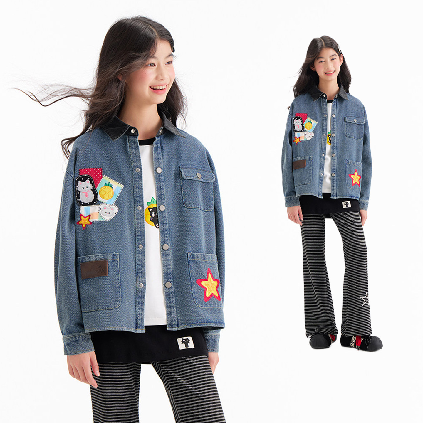 童装春季中大童女童牛仔外套新款刺绣复古牛仔衣翻领宽松夹克上衣,童装/婴儿装/亲子装,儿童牛仔外套,淘宝优惠券,粉丝福利购,淘宝优惠卷