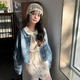 夹克亲子上衣 儿童短款 韩国童装 女中大童圆领刺绣牛仔外套26春新款