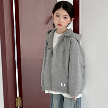 2025秋季新品男女童简约休闲连帽外套中大童百搭洋气开衫宽松卫衣