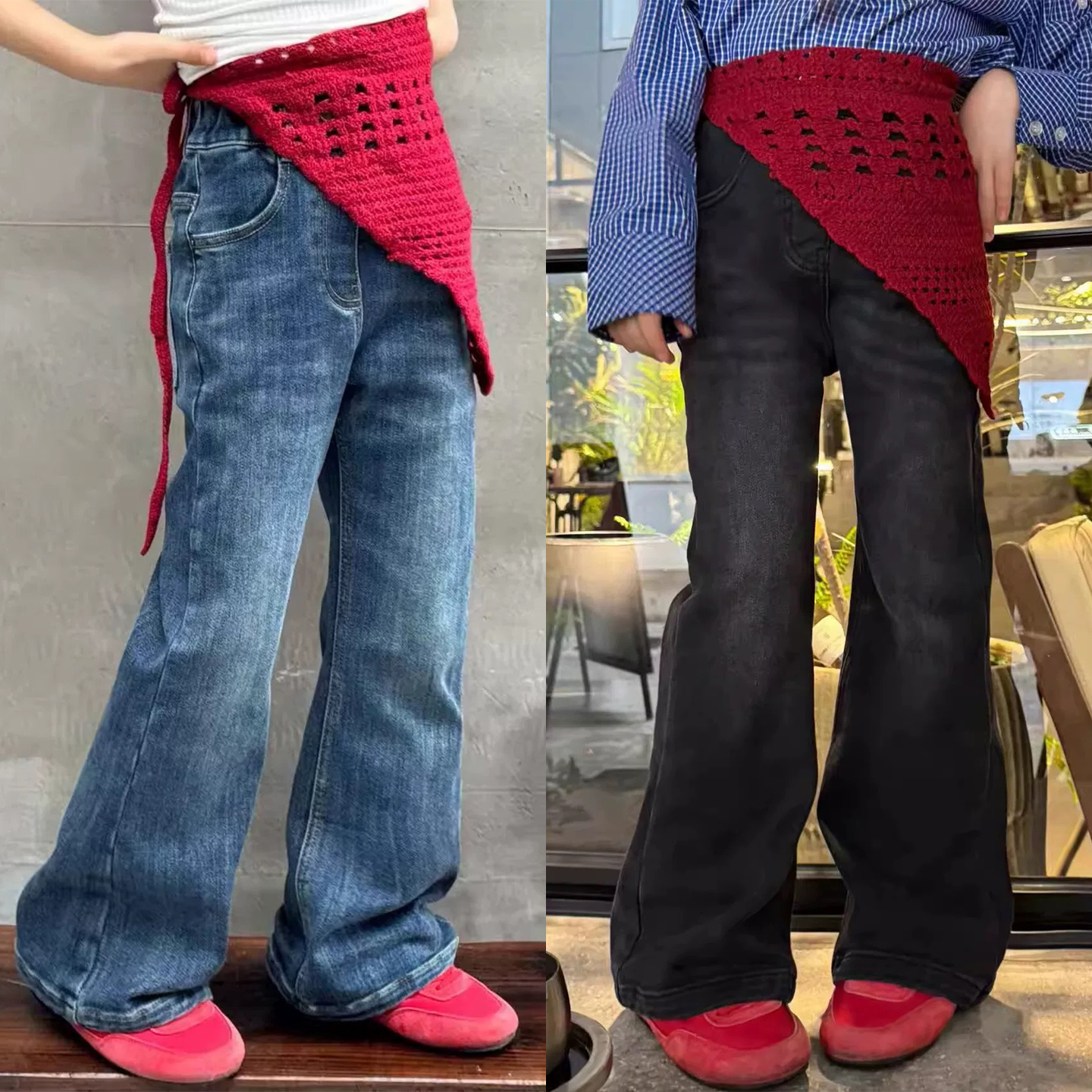 女童加绒喇叭裤儿童洋气微喇裤