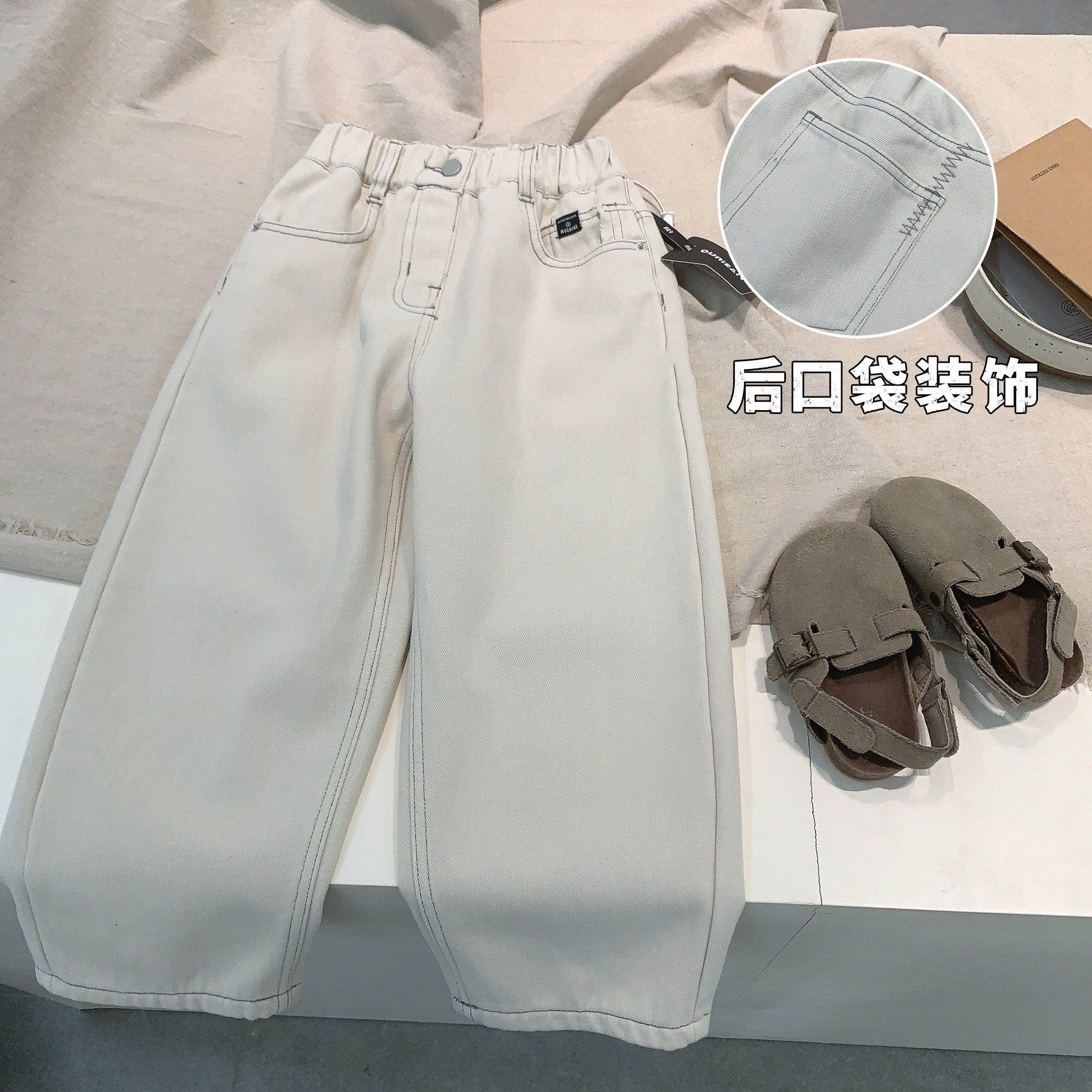 女童直筒裤加绒牛仔裤百搭裤子