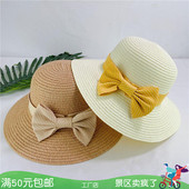草帽女士夏季 蝴蝶结韩版 海边夏天百搭遮阳帽太阳帽透气帽沙滩帽子
