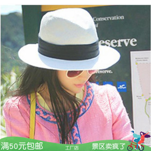 呛口小辣椒可折叠欧美平檐宽檐女沙滩帽草帽礼帽遮阳帽礼帽子