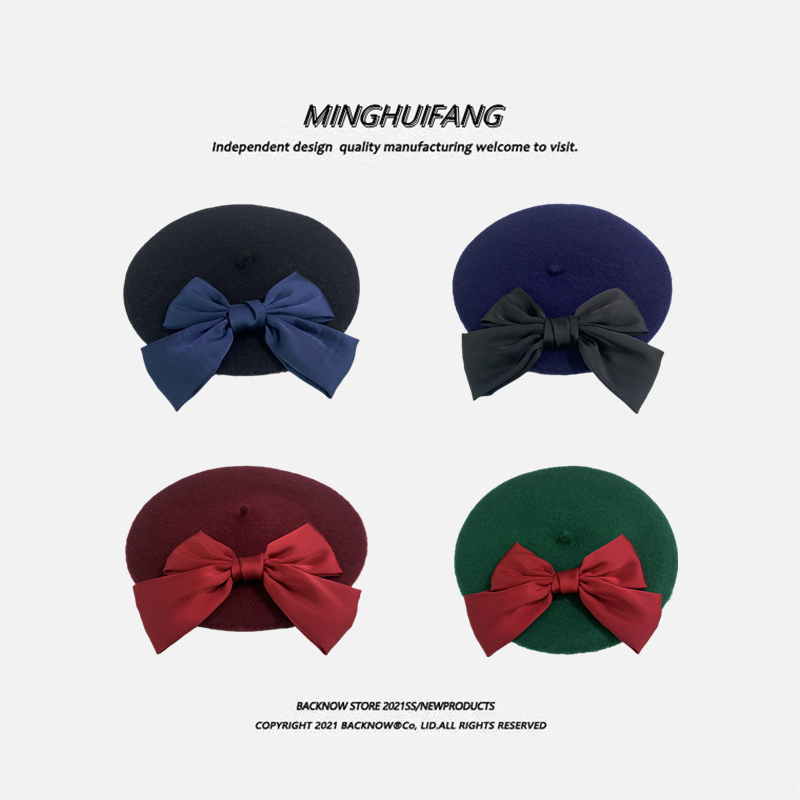 日系羊毛百搭复古供感画家贝雷帽