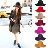 圆顶波浪边礼帽遮阳帽子 韩版 包邮 英伦复古女欧美风毛呢大檐帽