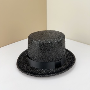 亮丝魔术师高帽英伦黑爵士礼帽男女绅士平顶毡帽复古侦探法式帽子
