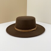 秋冬平顶毛呢帽子女时尚 百搭复古黑色礼帽英伦欧美风宽檐爵士帽男