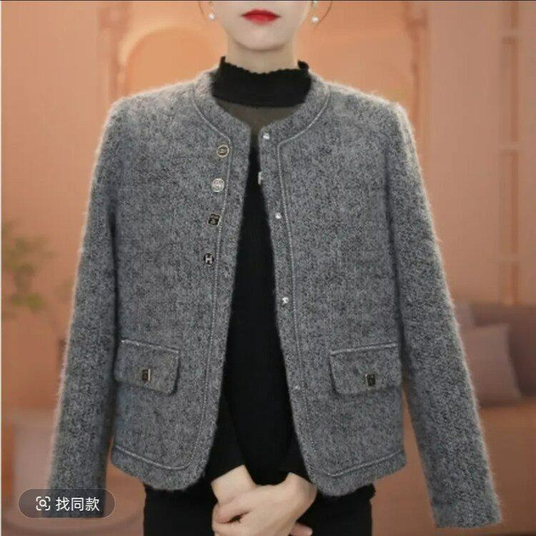 一件代发时尚妈妈装春季新款外套女士显瘦开衫气质毛呢上衣服