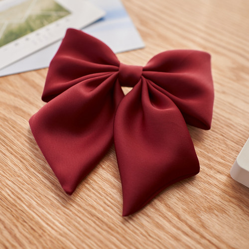 超仙酒红大蝴蝶结发夹后脑勺头饰发卡手工布艺发饰网红顶夹弹簧夹