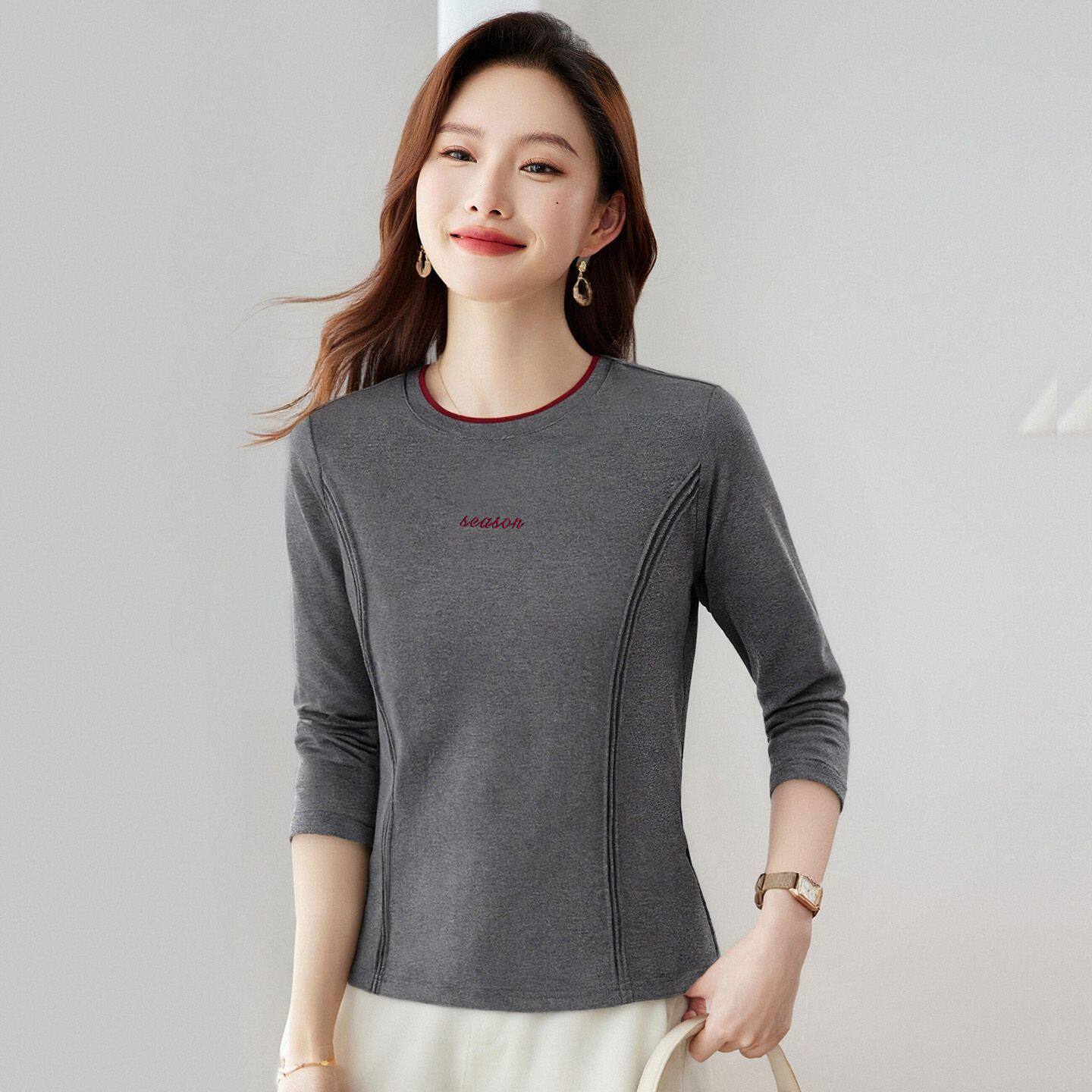 正肩长袖t恤女士内搭打底衫春秋2026新款时尚洋气单穿上衣体恤衫