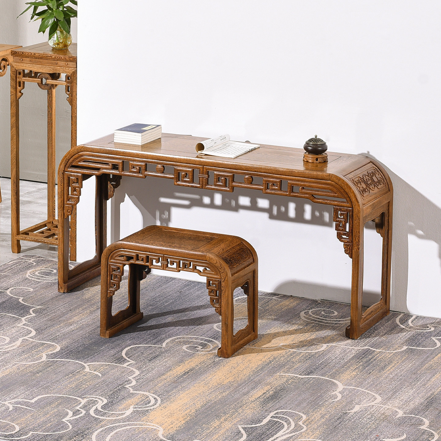 红木家具 鸡翅木琴桌 中式实木古琴桌凳共鸣 仿古原木高端古筝桌