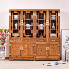鸡翅木书柜防尘玻璃门中式实木带门书架落地红木展示柜原木大书橱