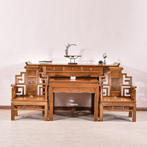 红木家具鸡翅木中堂六件套实木