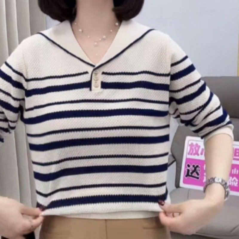 小香风薄款长袖t恤女春秋遮肉条纹上衣洋气宽松冰丝针织打底小衫,女装/女士精品,T恤,淘宝优惠券,粉丝福利购,淘宝优惠卷
