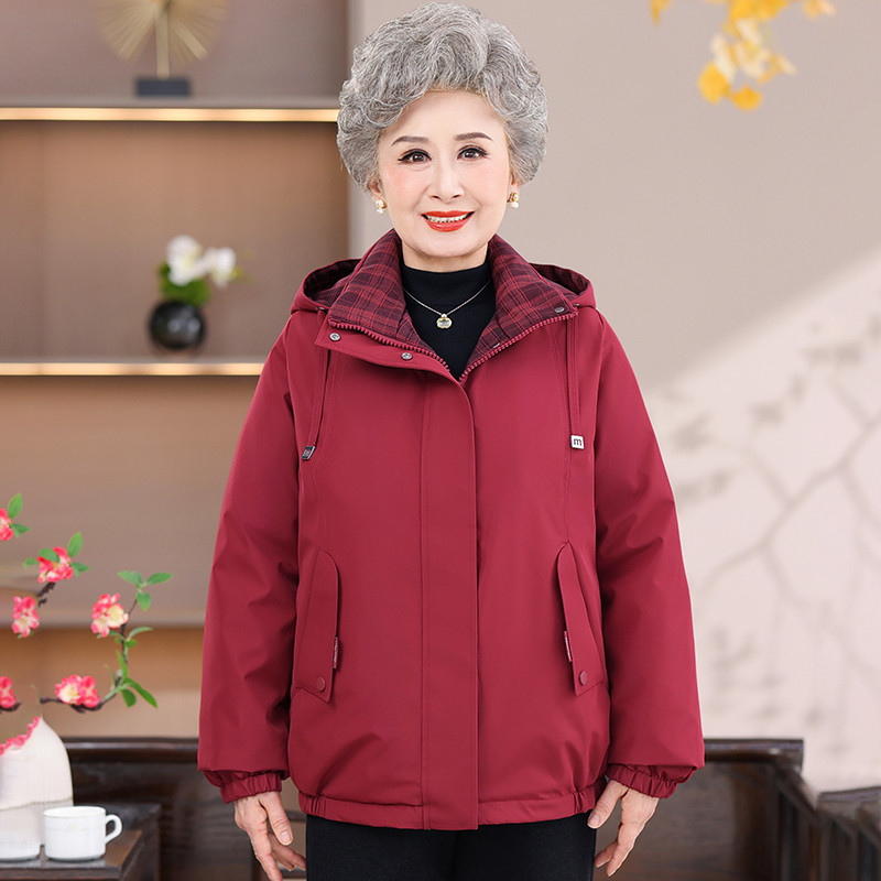 奶奶装羽绒服短款连帽可拆卸老年人女白鸭绒冬季冬装外套女款上衣